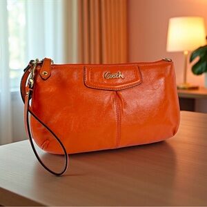 Coach Large Orange Ashley Leather Wristlet